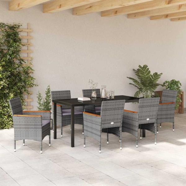 Garten Essgruppe mit Kissen 7 pcs Grau Poly Rattan