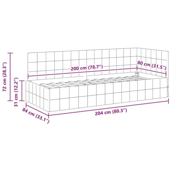 Eckbettgestell mit Kopfteil Hellgrau 80 x 200 cm Samt