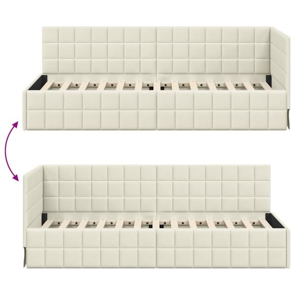Eckbettgestell mit Kopfteil Creme 80 x 200 cm Samt
