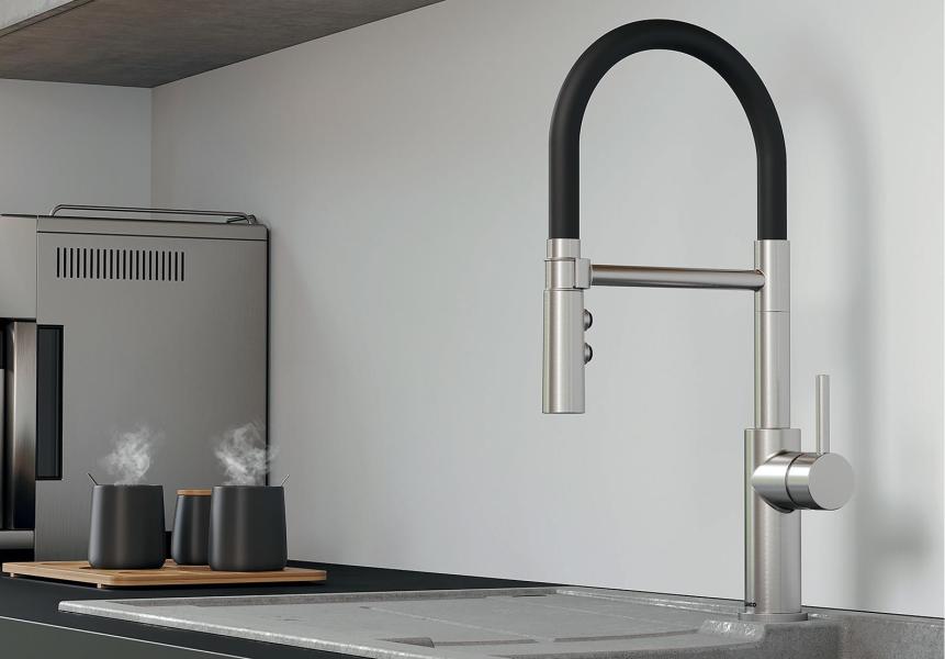 Blanco Catris-S Einhebelmischer, metallische Oberfläche, Hochdruck, herausziehbare Brause, Edelstahl finish (525792)