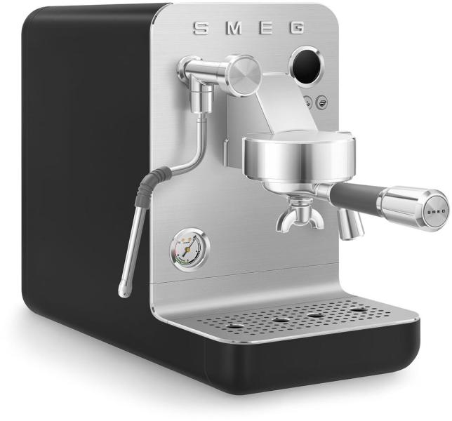 Smeg EMC02BLMEU Espresso-Kaffeemaschine Minipro, 1700 W, Dreifacher Thermoblock, LCD-Display, Timer Bezugszeit, Siebträger Ø58 mm, schwarz-matt