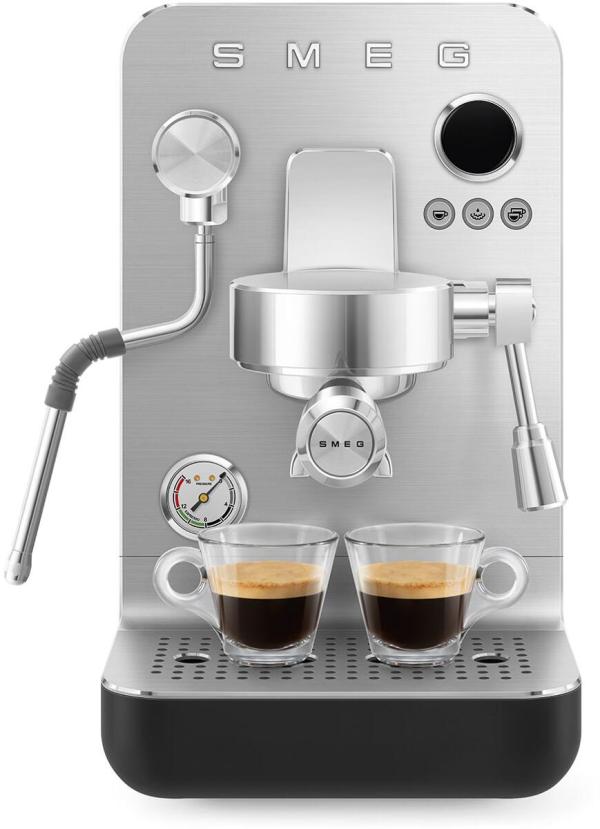 Smeg EMC02BLMEU Espresso-Kaffeemaschine Minipro, 1700 W, Dreifacher Thermoblock, LCD-Display, Timer Bezugszeit, Siebträger Ø58 mm, schwarz-matt