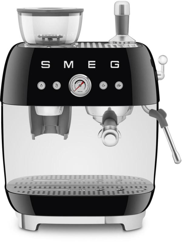 ARDEBO.de Smeg EGF03BLEU 50"s Style Siebträgermaschine, integrierter Kaffeemühle, 1650 W, 20 bar Brühdruck, 15 bar Dampfdruck, 4 Brühfunktionen, schwarz