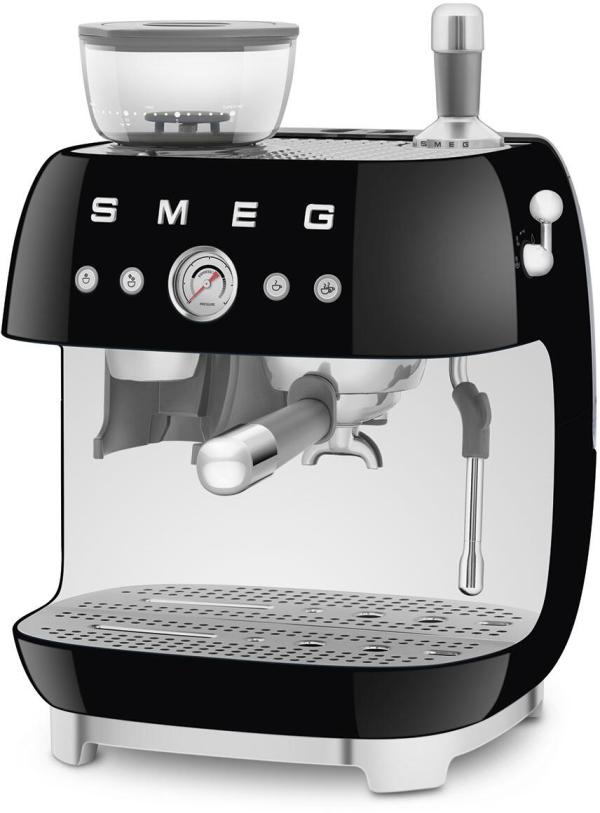 Smeg EGF03BLEU 50"s Style Siebträgermaschine, integrierter Kaffeemühle, 1650 W, 20 bar Brühdruck, 15 bar Dampfdruck, 4 Brühfunktionen, schwarz