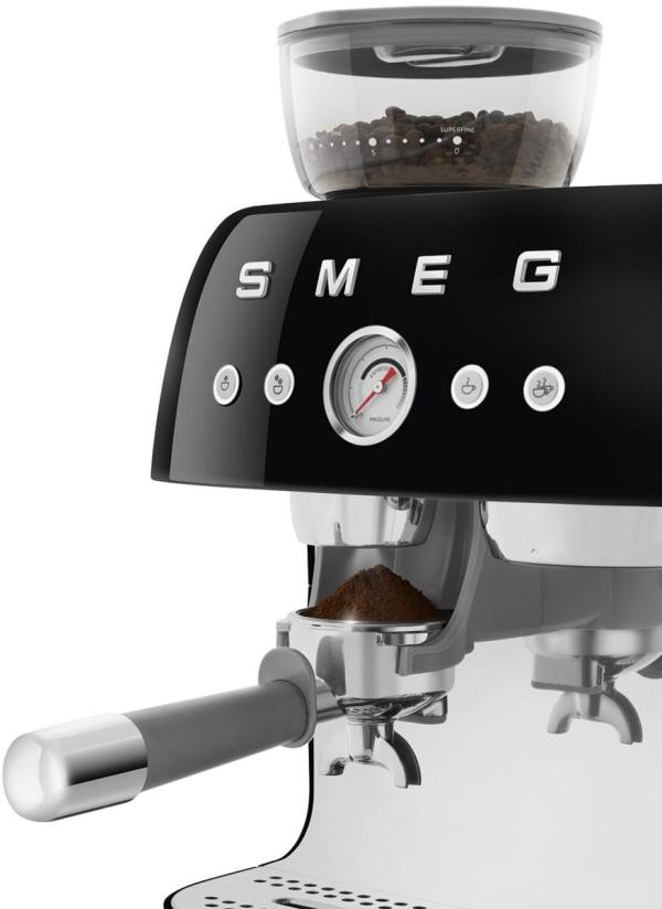 Smeg EGF03BLEU 50"s Style Siebträgermaschine, integrierter Kaffeemühle, 1650 W, 20 bar Brühdruck, 15 bar Dampfdruck, 4 Brühfunktionen, schwarz