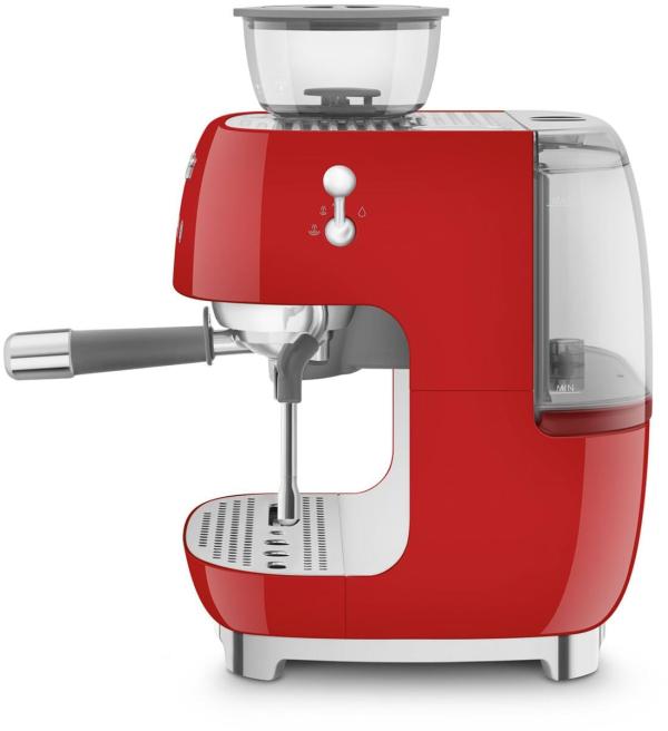 Smeg EGF03RDEU 50"s Style Siebträgermaschine, integrierter Kaffeemühle, 1650 W, 20 bar Brühdruck, 15 bar Dampfdruck, 4 Brühfunktionen, rot