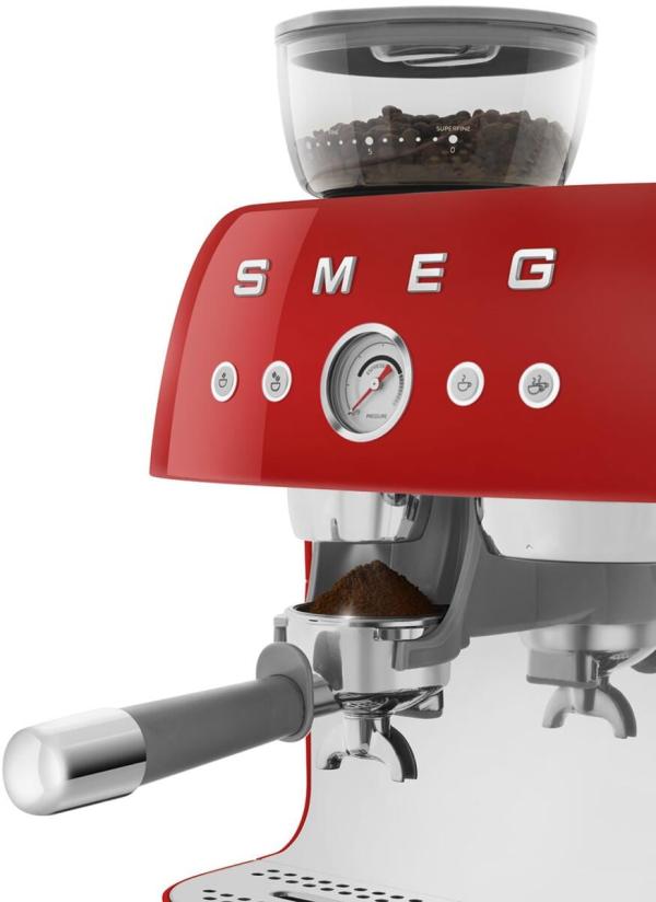 Smeg EGF03RDEU 50"s Style Siebträgermaschine, integrierter Kaffeemühle, 1650 W, 20 bar Brühdruck, 15 bar Dampfdruck, 4 Brühfunktionen, rot