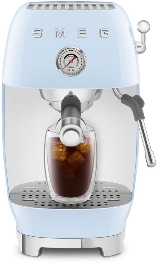 Smeg ECF03PBEU 50"s Style Premium-Siebträger-Espressomaschine, 1.650 W, 15 bar, Thermoblock-Heizsystem, Cappuccino-Dampffunktion, Cold Brew Funktion, 1,4 l Wassertank, Pastellblau