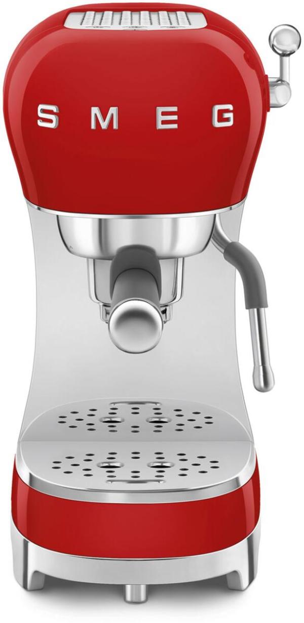ARDEBO.de Smeg ECF02RDEU 50"s Style Espresso-Kaffeemaschine, Siebträger, 15 bar, Thermoblock-Heizsystem, Cappuccino-Dampffunktion, 1,1 l Wassertank, 1.350 W, rot