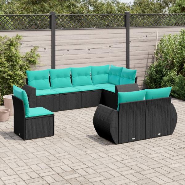 ARDEBO.de - 8-teiliges Gartensofa-Set mit Kissen, schwarzes Polyrattan