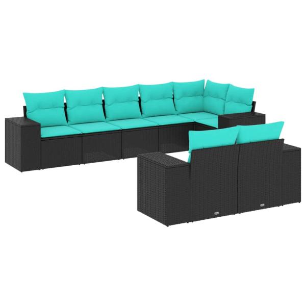 8-teiliges Gartensofa-Set mit Kissen, schwarzes Polyrattan