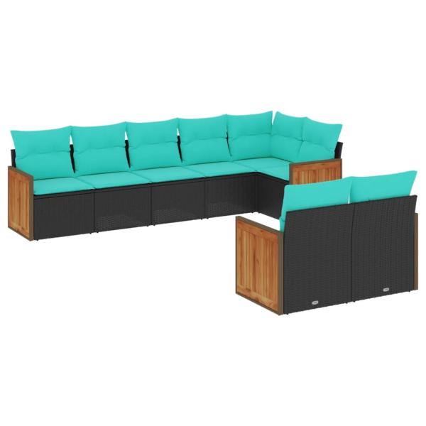 8-teiliges Gartensofa-Set mit Kissen, schwarzes Polyrattan