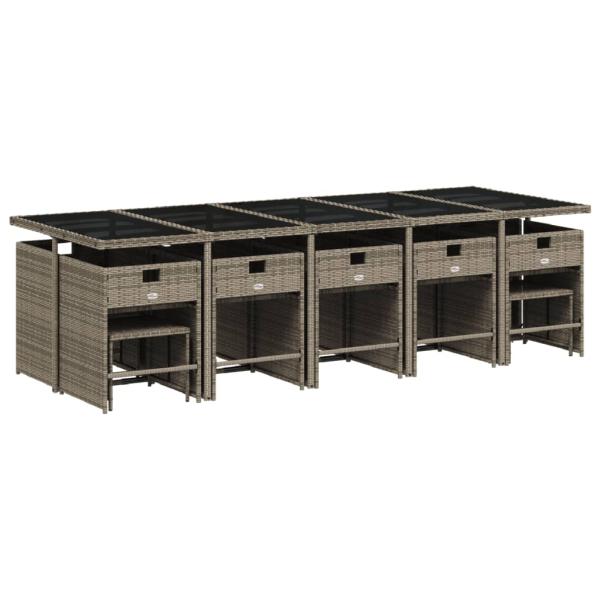 15-teiliges Garten-Ess-Set mit Kissen, grau, Polyrattan