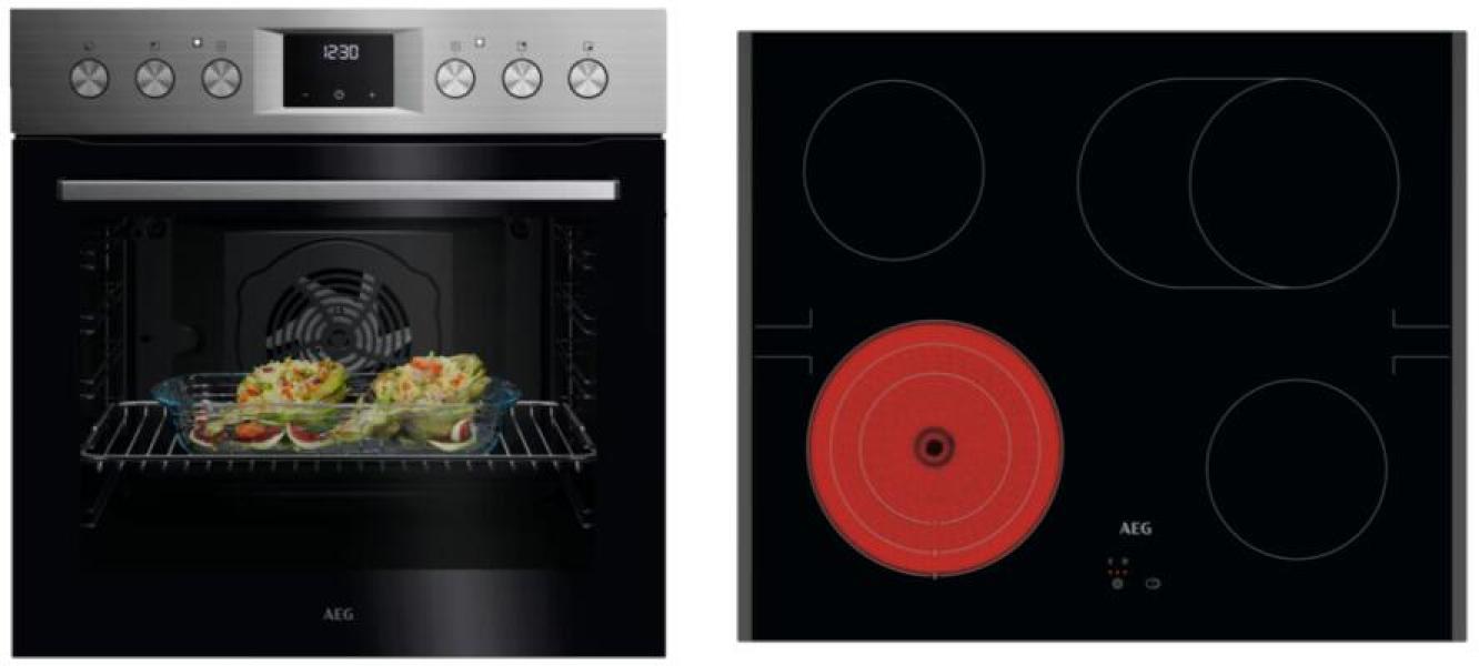 ARDEBO.de AEG KOMBI3026F EEK A+ Herdset mit Glaskeramikkochfeld (OU5AE20SM + TA64RA07FB), 60 cm breit, 72 L, Timer Display, Edelstahl (801419450)