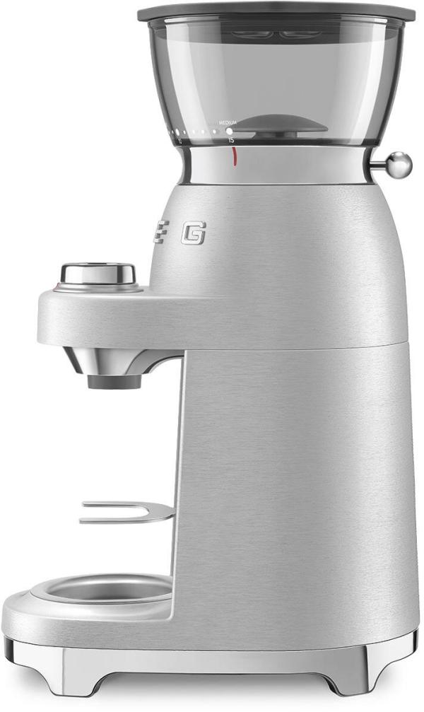 Smeg CGF02SSEU 50"s Style Minipro Espresso-Kaffeemühle, 150W, 50 mikrometrische Mahlgrade, Aluminium gebürstet
