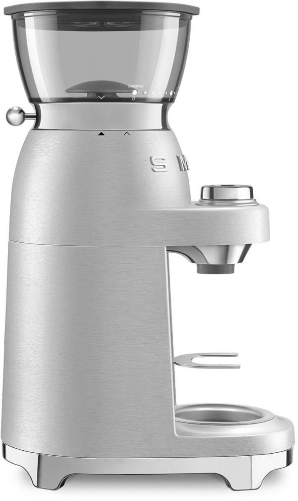 Smeg CGF02SSEU 50"s Style Minipro Espresso-Kaffeemühle, 150W, 50 mikrometrische Mahlgrade, Aluminium gebürstet