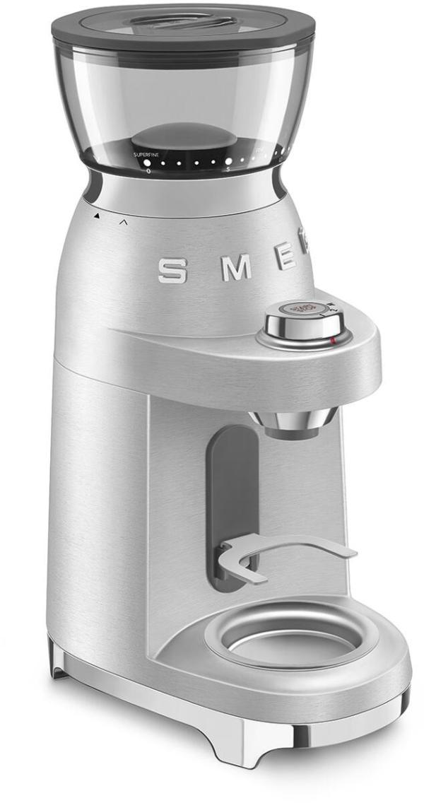Smeg CGF02SSEU 50"s Style Minipro Espresso-Kaffeemühle, 150W, 50 mikrometrische Mahlgrade, Aluminium gebürstet