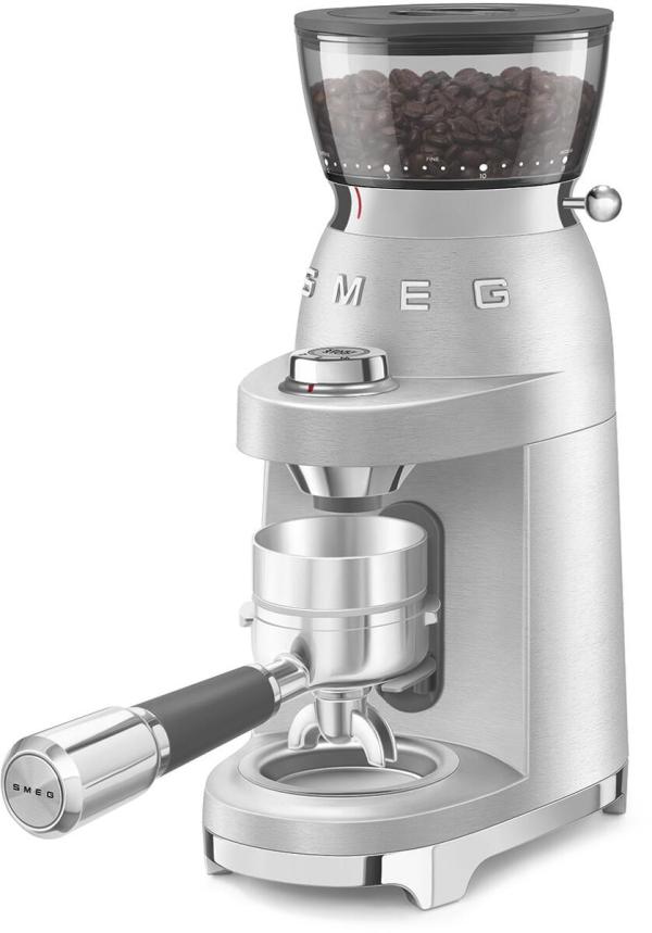 Smeg CGF02SSEU 50"s Style Minipro Espresso-Kaffeemühle, 150W, 50 mikrometrische Mahlgrade, Aluminium gebürstet