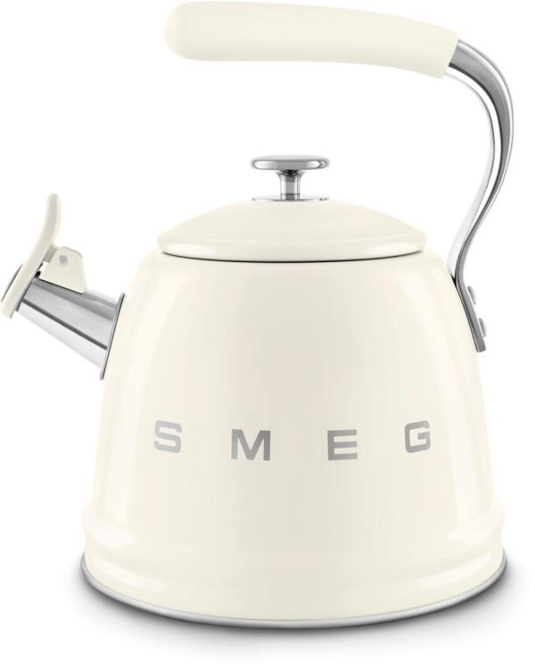 ARDEBO.de Smeg WKF01CR 50"s Style, Wasserkessel, 2,3 l Fassungsvermögen, für alle Herdarten inkl. Induktion, autom. öffnende Pfeife, leicht aufklappbarer Ausguss, creme