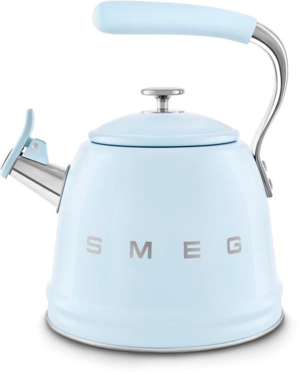 ARDEBO.de Smeg WKF01PB 50"s Style, Wasserkessel, 2,3 l Fassungsvermögen, für alle Herdarten inkl. Induktion, autom. öffnende Pfeife, leicht aufklappbarer Ausguss, pastellblau