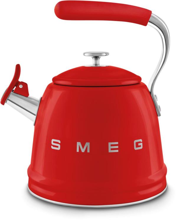 ARDEBO.de Smeg WKF01RD 50"s Style, Wasserkessel, 2,3 l Fassungsvermögen, für alle Herdarten inkl. Induktion, autom. öffnende Pfeife, leicht aufklappbarer Ausguss, rot