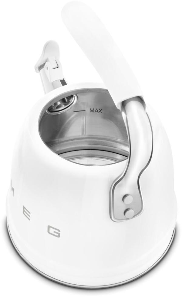 Smeg WKF01WH 50"s Style, Wasserkessel, 2,3 l Fassungsvermögen, für alle Herdarten inkl. Induktion, autom. öffnende Pfeife, leicht aufklappbarer Ausguss, weiß