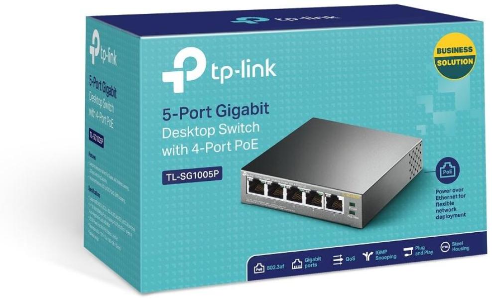 TP-Link 5-Port-10/100/1000Mbit/s-Desktop-Switch mit 4 PoE-Ports (TL-SG1005P)