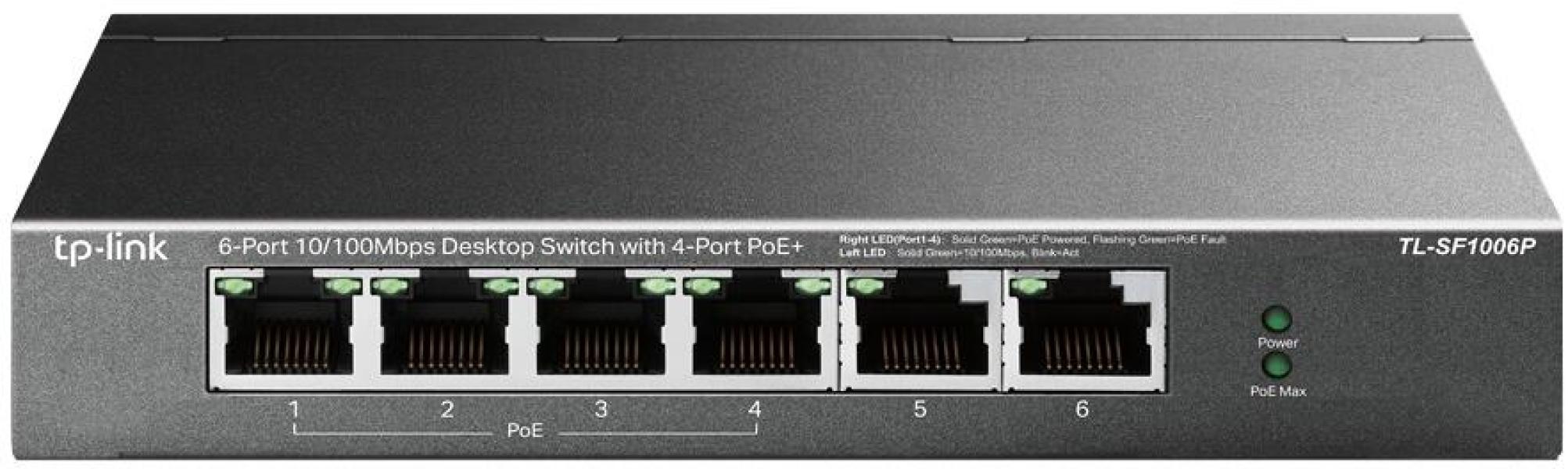 ARDEBO.de TP-Link 6-Port 10/100Mbit/s-Desktop-Switch mit 4-Port PoE+ (TL-SF1006P)