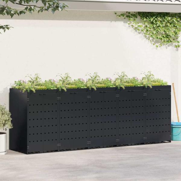 ARDEBO.de - Wagenmüllbehälter für 5 Behälter Schwarz 340 x 77,5 x 121,5 cm