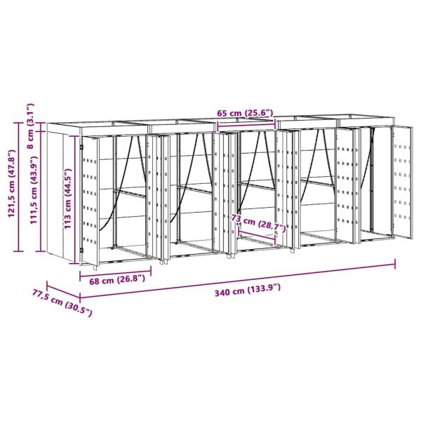 Wagenmüllbehälter für 5 Behälter Schwarz 340 x 77,5 x 121,5 cm