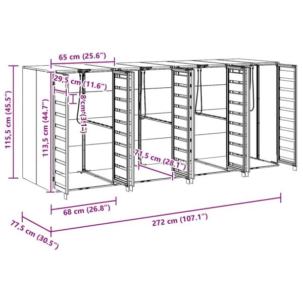 Wagenmüllbehälter für 3 Behälter Anthrazit