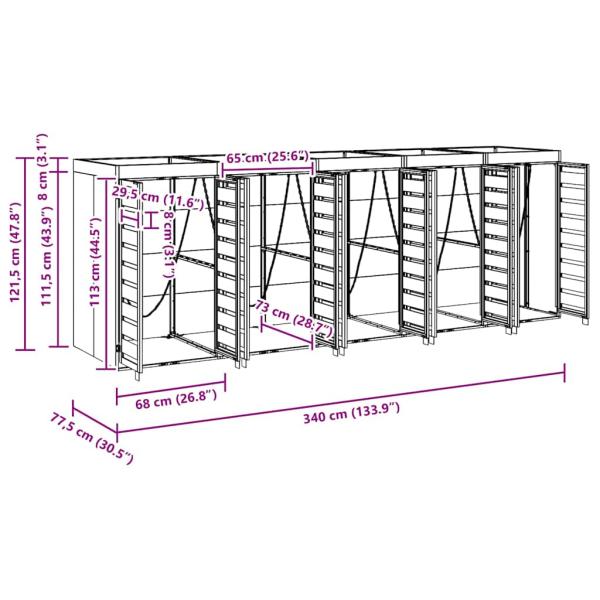 Wagenmüllbehälter für 3 Behälter Anthrazit