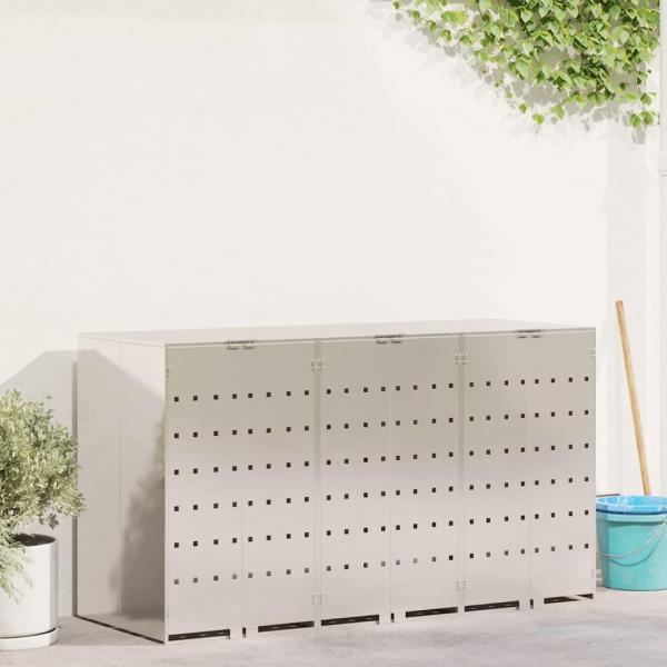 ARDEBO.de - Wagenmüllbehälter für 3 Behälter Silber 340 x 77,5 x 115,5 cm