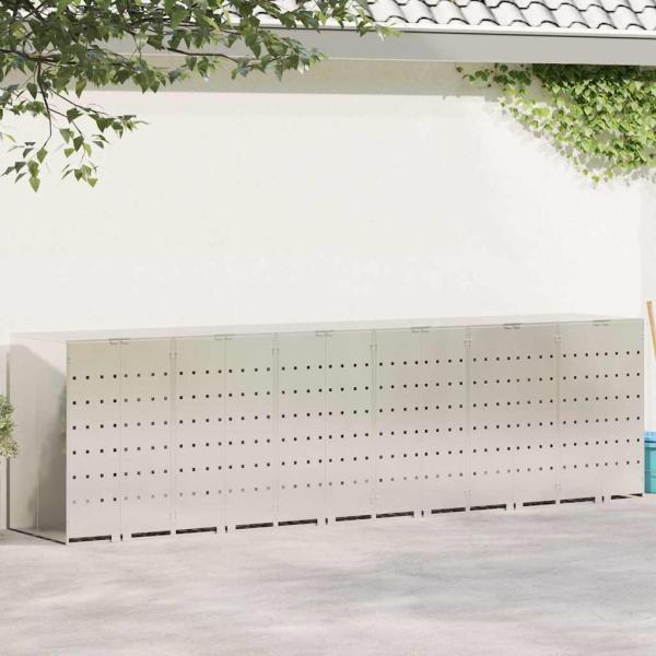 ARDEBO.de - Wagenmüllbehälter für 3 Behälter Silber 340 x 77,5 x 115,5 cm