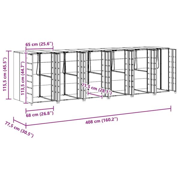 Wagenmüllbehälter für 3 Behälter Silber 340 x 77,5 x 115,5 cm
