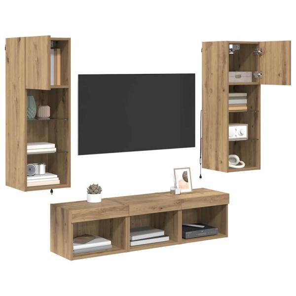 TV-Wandgeräte 5 pcs Schwarz Eichen-Optik 60 x 30 x 30 cm