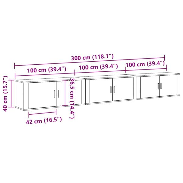 Wand-TV-Schrank Set Wandmontiert 3 pcs Schwarz Eichen-Optik