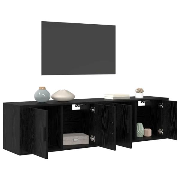 Wand-TV-Schrank Set Wandmontiert 2 pcs Schwarz Eichen-Optik