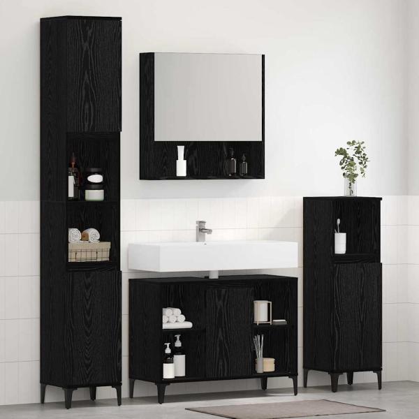 Badezimmermöbel-Set 3 Stk. Schwarz Eichen-Optik Holzwerkstoff