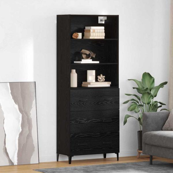 ARDEBO.de - Sideboard Wandmontiert 2 pcs Schwarz Eichen-Optik Holzwerkstoff