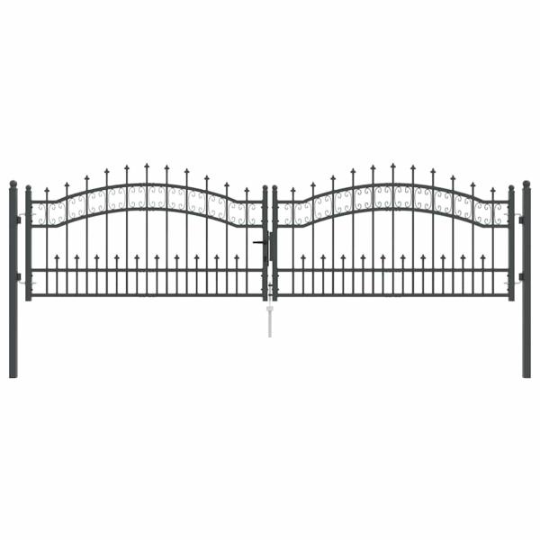 Zauntor mit Speer-Top mit Schloss Grau 305 x 75 cm Stahl