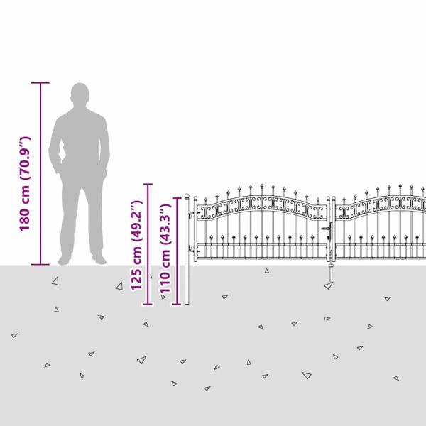 Zauntor mit Speer-Top mit Schloss Grau 305 x 75 cm Stahl