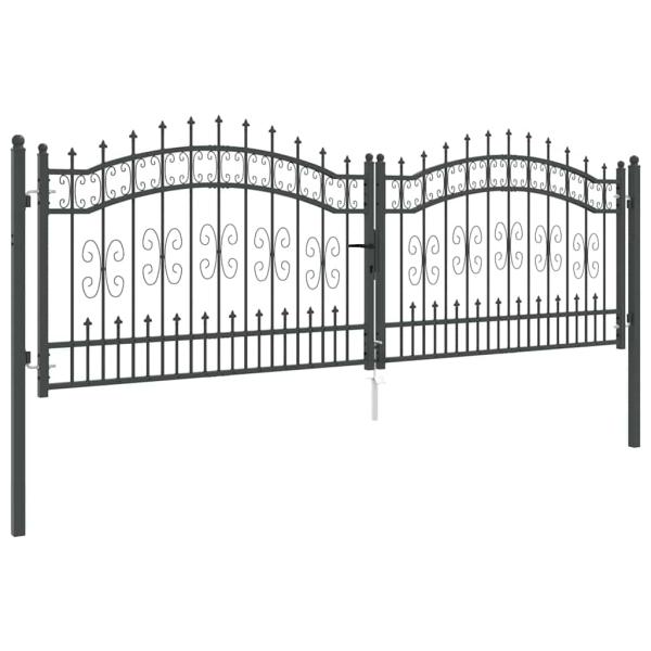 Zauntor mit Speer-Top mit Schloss Grau 305 x 100 cm Stahl