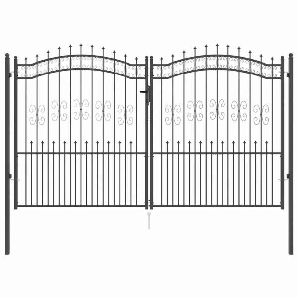 Zauntor mit Speer-Top mit Schloss Grau 305 x 175 cm Stahl