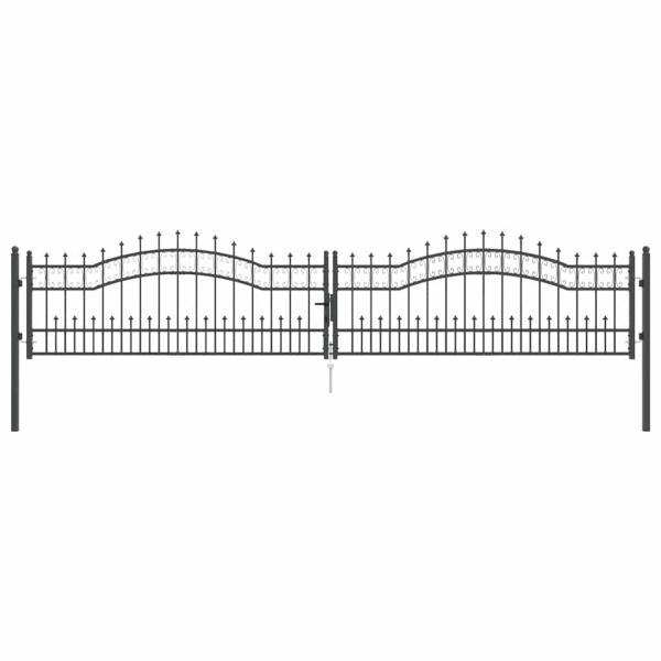 Zauntor mit Speer-Top mit Schloss Grau 404 x 75 cm Stahl