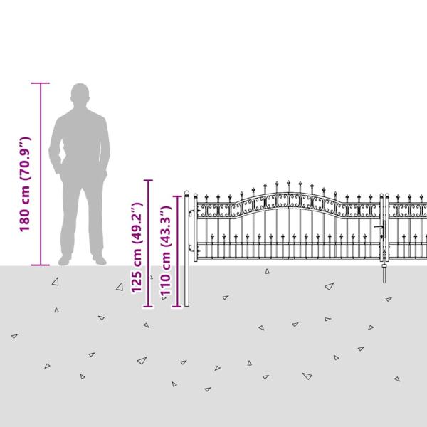 Zauntor mit Speer-Top mit Schloss Grau 404 x 75 cm Stahl