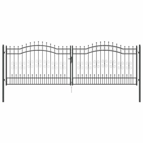 Zauntor mit Speer-Top mit Schloss Grau 404 x 125 cm Stahl