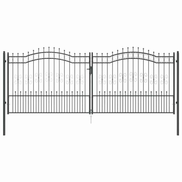 Zauntor mit Speer-Top mit Schloss Grau 404 x 150 cm Stahl