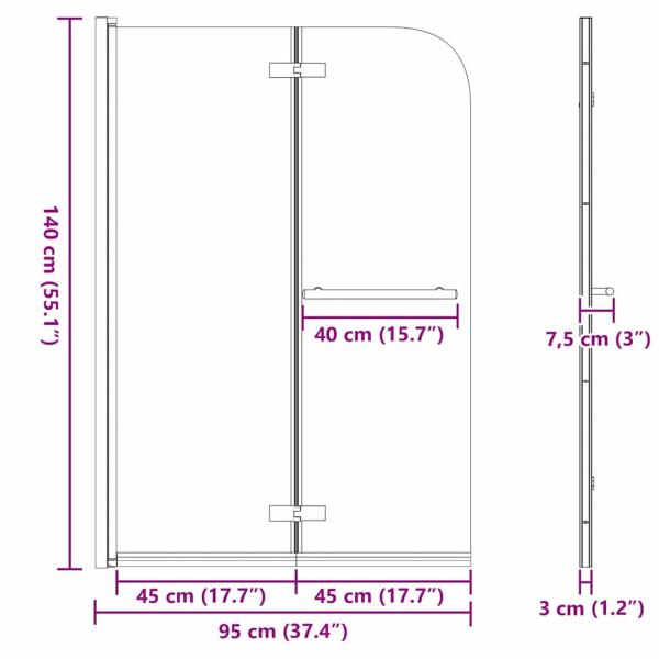 Duschabtrennung Gold 95 x 140 cm ESG-Glas und Aluminium