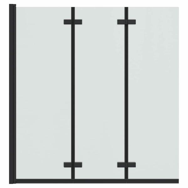 Duschabtrennung Schwarz 130 x 138 cm ESG-Glas und Aluminium